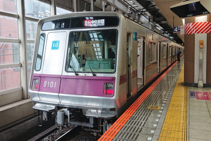 鉄道乗車記録の写真:乗車した列車(外観)(1)        「乗車した列車。
東京メトロ8000系8101編成。」