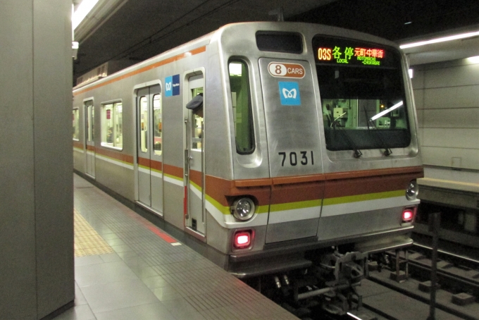 鉄道乗車記録の写真:乗車した列車(外観)(1)        「乗車した列車。
東京メトロ7000系7131編成。」