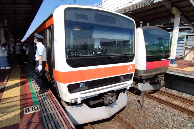 鉄道乗車記録の写真:乗車した列車(外観)(1)        「乗車した列車。
209系500番台M83編成。」