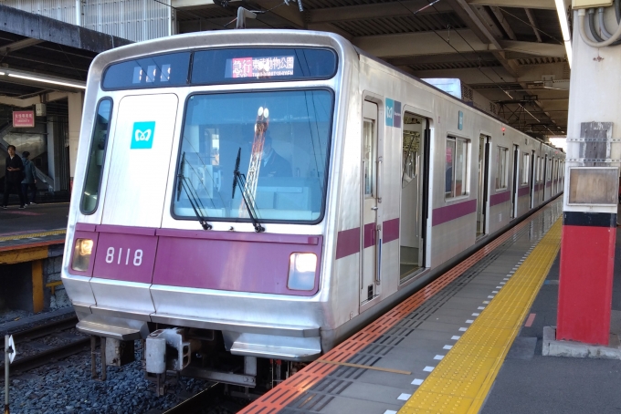 鉄道乗車記録の写真:乗車した列車(外観)(1)          「乗車した列車。
東京メトロ8000系8118編成。」