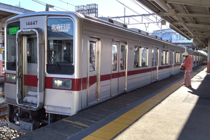 鉄道乗車記録の写真:乗車した列車(外観)(1)        「乗車した列車。
東武10030系11447編成。
」
