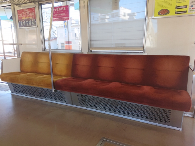 鉄道乗車記録の写真:車内設備、様子(2)        「座席モケットの色が2種類あります。」