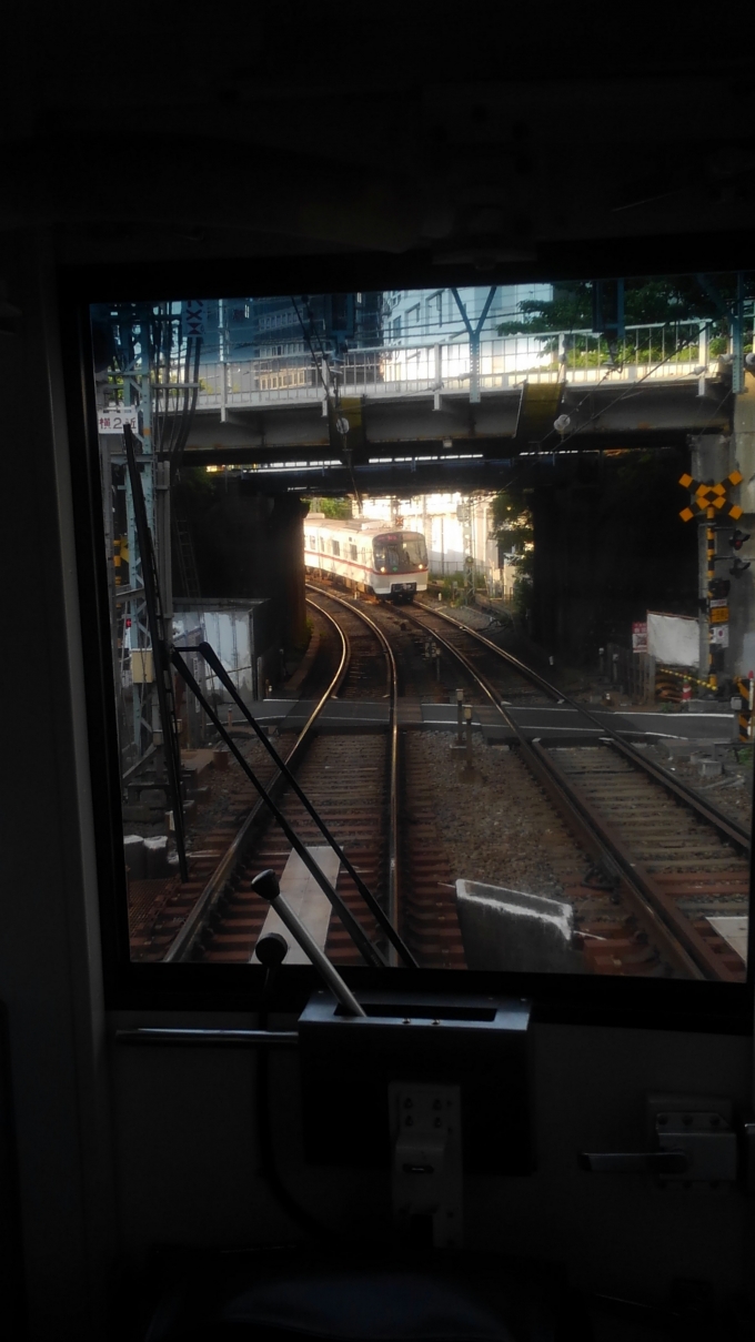 鉄道乗車記録の写真:車窓・風景(3)        「横浜駅直前で都営車の特急三崎口行とすれ違います。」