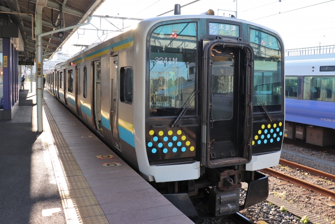 鉄道乗車記録の写真:乗車した列車(外観)(4)        「この列車は安房鴨川駅で10分ほど停車します。」