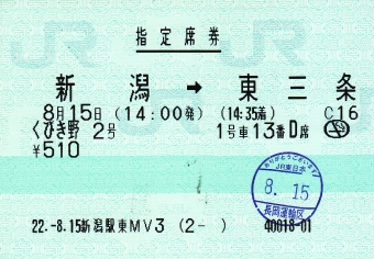 新潟駅から東三条駅:鉄道乗車記録の写真
