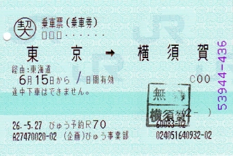 東京駅から横須賀駅の乗車記録(乗りつぶし)写真