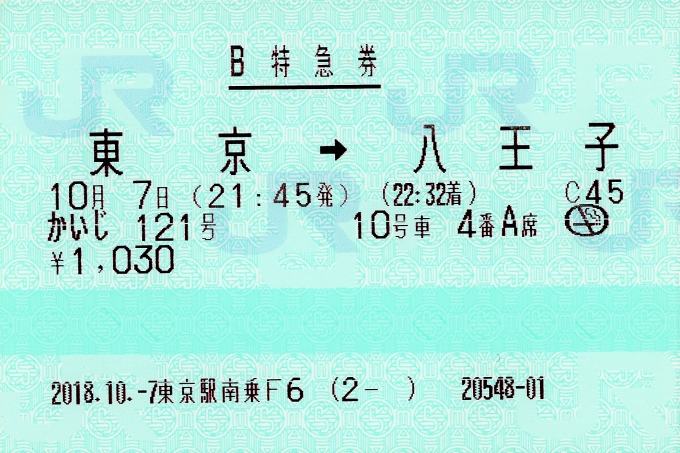 鉄道乗車記録の写真:きっぷ(1)        「かいじ121号　指定席特急券」