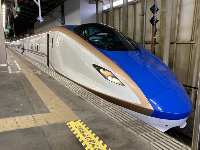 鉄道乗車記録の写真:乗車した列車(外観)(3)        「長野新幹線車両センターE7系F15編成。新潟駅14番線。」