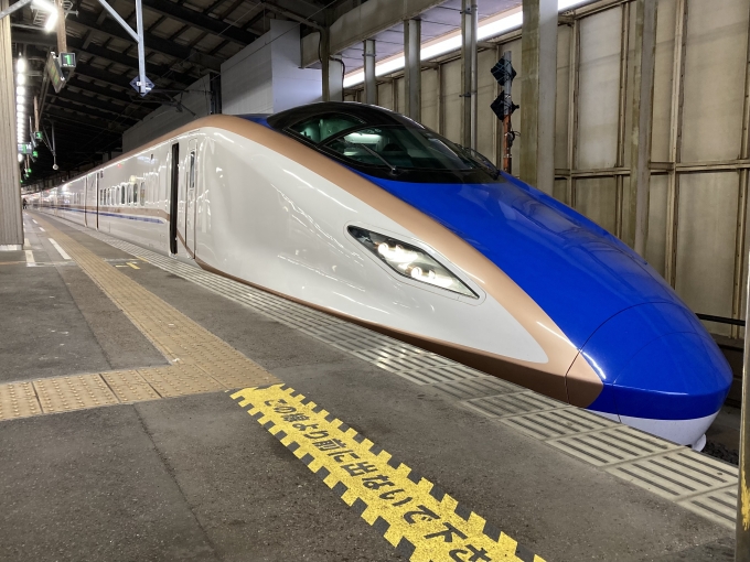 鉄道乗車記録の写真:乗車した列車(外観)(3)        「新潟新幹線車両センターE7系F36編成。新潟駅14番線。」