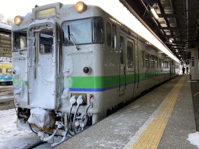 鉄道乗車記録の写真:乗車した列車(外観)(3)        「旭アサ所属キハ40系2両編成。網走駅1番線？」