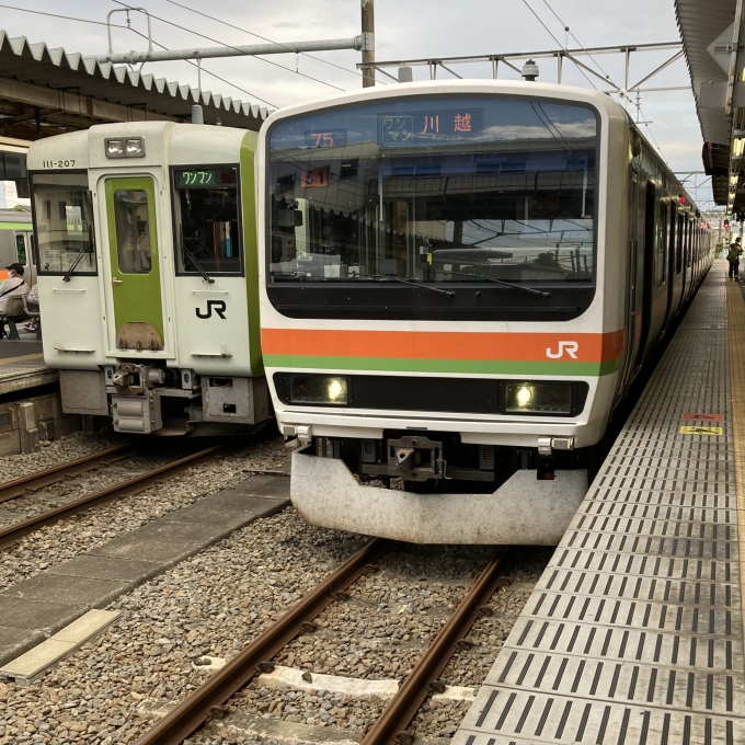 鉄道乗車記録の写真:乗車した列車(外観)(6)        「209系宮ハエ51編成。高麗川駅1番線。」