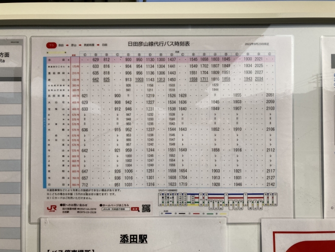 鉄道乗車記録の写真:駅舎・駅施設、様子(2)        「代行バス時刻表。」