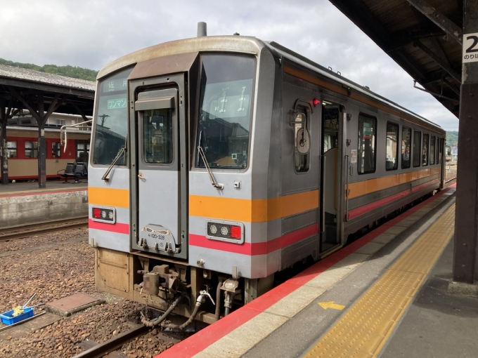 鉄道乗車記録の写真:乗車した列車(外観)(4)        「岡オカ キハ120 328。津山駅2番のりば。」