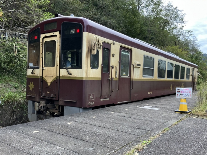 鉄道乗車記録の写真:乗車した列車(外観)(3)        「WKT-502。間藤駅発着ホーム。」