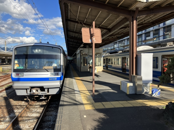 鉄道乗車記録の写真:乗車した列車(外観)(7)        「伊豆箱根鉄道7000系7501F編成。三島駅9番線。」