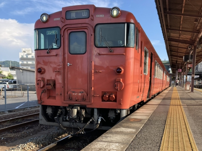 鉄道乗車記録の写真:乗車した列車(外観)(3)        「岡オカ所属キハ40系2両。総社駅0番のりば。」