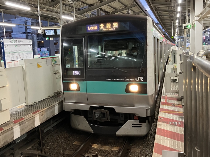 鉄道乗車記録の写真:乗車した列車(外観)(3)        「E233系東マト17編成。綾瀬駅3番線。」