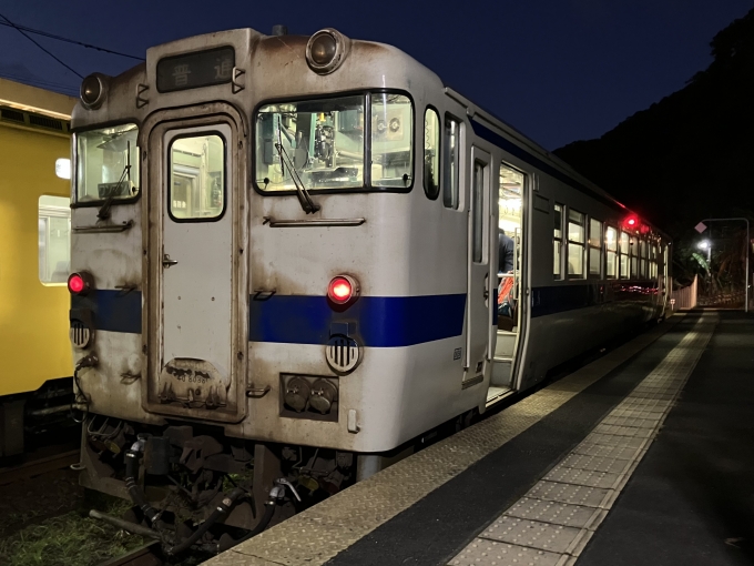 鉄道乗車記録の写真:乗車した列車(外観)(3)        「鹿カコ所属キハ40-8038。山川駅2番のりば。」