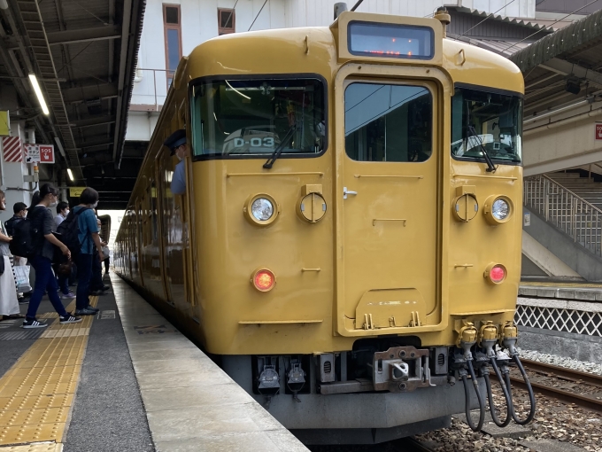 鉄道乗車記録の写真:乗車した列車(外観)(3)        「115系岡オカD-03編成。倉敷駅1番のりば。」