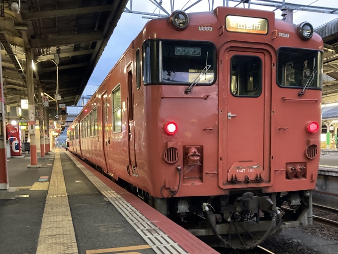 鉄道乗車記録の写真:乗車した列車(外観)(3)        「米トウ所属キハ47 34＋キハ47 141。米子駅4番のりば。」