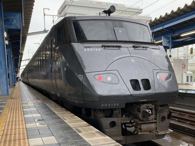 鉄道乗車記録の写真:乗車した列車(外観)(3)        「787系分オイBO106編成。宮崎駅3番のりば。」