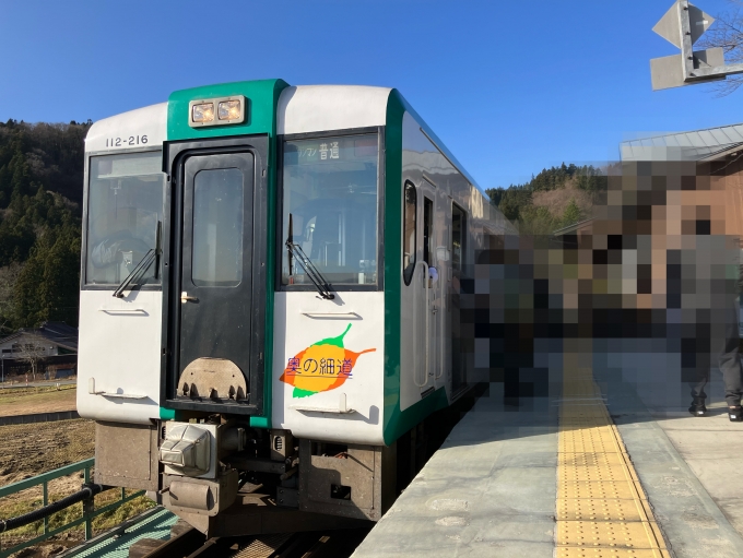 鉄道乗車記録の写真:乗車した列車(外観)(3)        「キハ110系仙ココ216編成。鳴子御殿湯駅発着番線。」