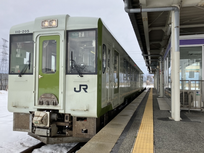 鉄道乗車記録の写真:乗車した列車(外観)(3)        「新ニツ所属キハ110-205+キハ110-201。今泉駅4番線。」