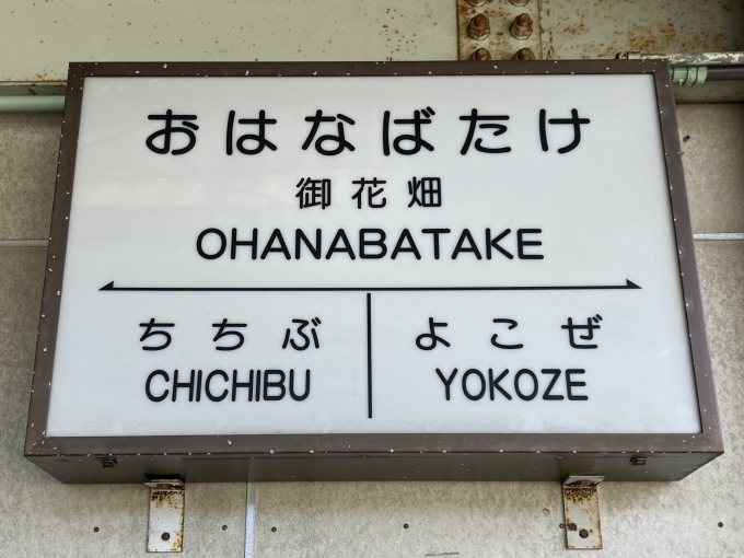 鉄道乗車記録の写真:駅名看板(6)        「御花畑駅2番線。」