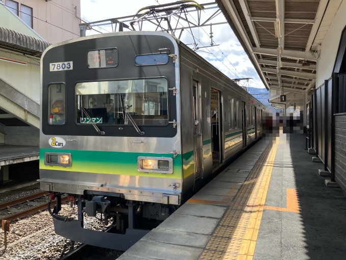 鉄道乗車記録の写真:乗車した列車(外観)(3)        「秩父鉄道7500・7800系7803F編成。御花畑駅1番線。」