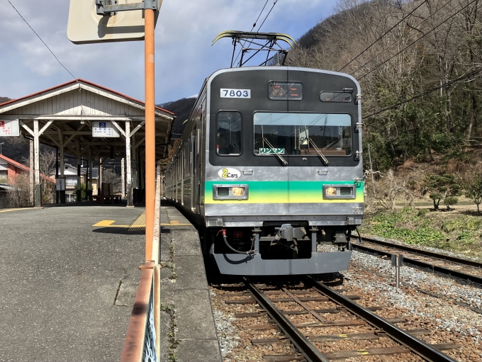 鉄道乗車記録の写真:乗車した列車(外観)(8)        「秩父鉄道7500・7800系7803F編成。波久礼駅2番線。」