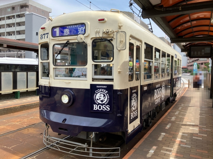 鉄道乗車記録の写真:乗車した列車(外観)(3)        「長崎電気軌道360・370形電車370形。浦上駅前電停赤迫方面のりば。」