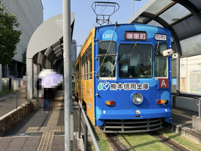 鉄道乗車記録の写真:乗車した列車(外観)(9)        「熊本市交通局1200形電車。田崎橋電停乗車専用線。」
