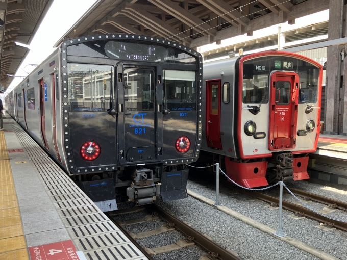 鉄道乗車記録の写真:乗車した列車(外観)(4)        「815系熊クマN012編成。熊本駅4番のりば。」