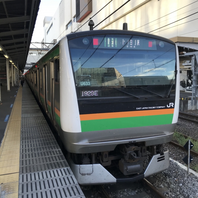 鉄道乗車記録の写真:乗車した列車(外観)(3)        「上野東京ライン1929M小田原行。U633編成(10 両)。高崎駅2番ホーム。」