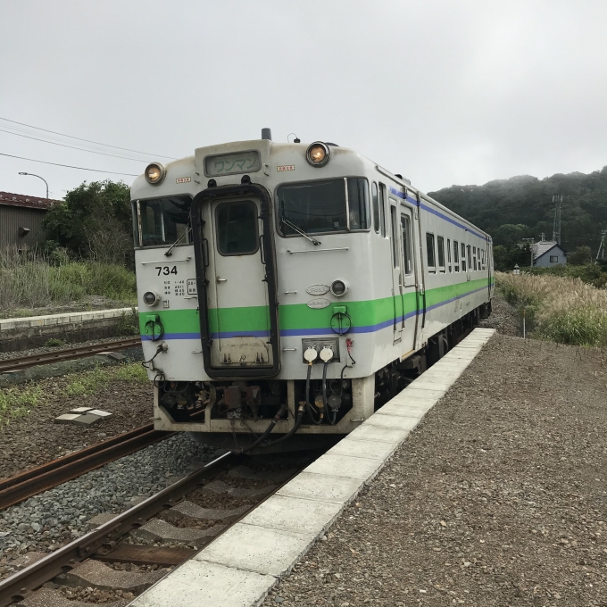 鉄道乗車記録の写真:乗車した列車(外観)(3)        「キハ40 734。落部駅1番ホーム。」