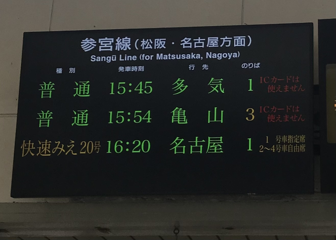伊勢市駅から松阪駅(2020年07月23日) 鉄道乗車記録(鉄レコ・乗りつぶし