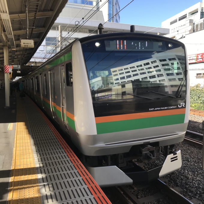 鉄道乗車記録の写真:乗車した列車(外観)(3)        「E-73編成。藤沢駅3番ホーム。」