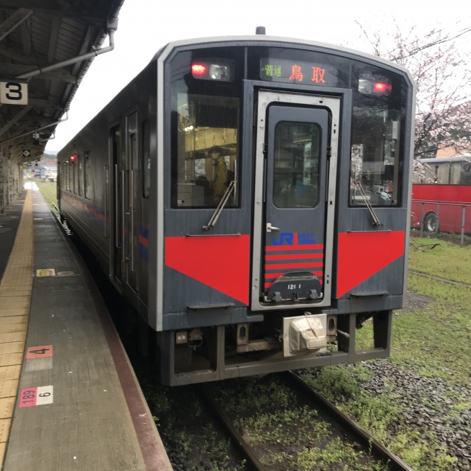 鉄道乗車記録の写真:乗車した列車(外観)(3)        「キハ121-1。浜坂駅3番のりば。」