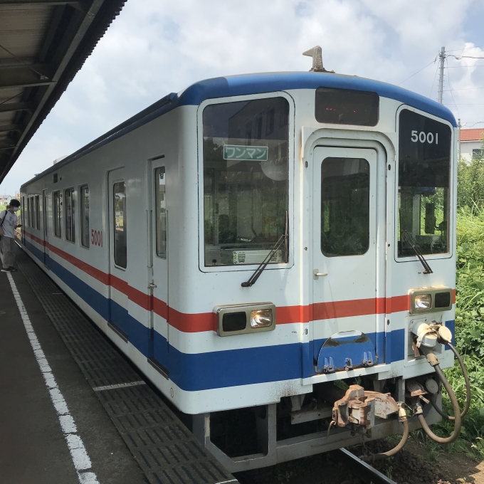 鉄道乗車記録の写真:乗車した列車(外観)(3)        「キハ5001。南守谷駅1番線。」