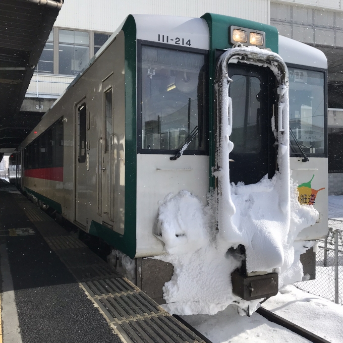 鉄道乗車記録の写真:乗車した列車(外観)(7)        「キハ110系214編成。古川駅2番線。」