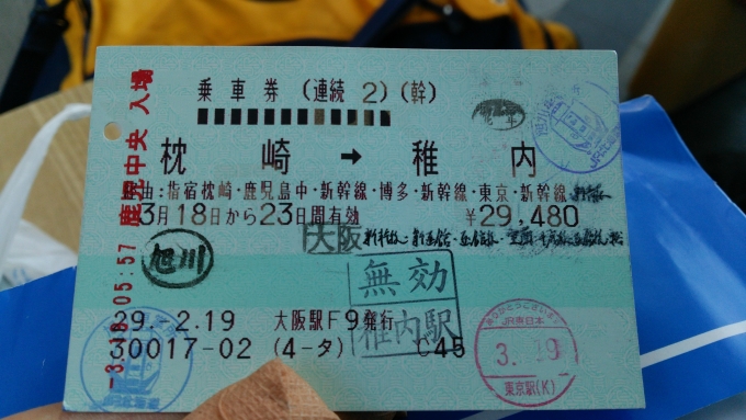 鉄道乗車記録の写真:きっぷ(8)     「役目を終えた枕崎→稚内のきっぷ」