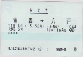 青森駅から八戸駅の乗車記録(乗りつぶし)写真