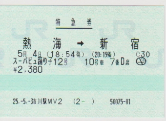 熱海駅から新宿駅の乗車記録(乗りつぶし)写真