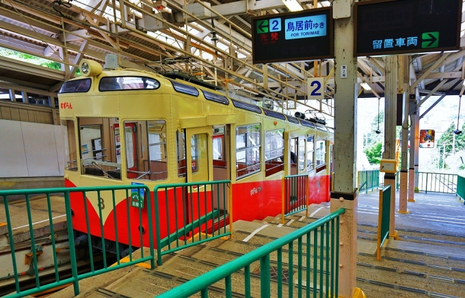 鉄道乗車記録の写真:列車・車両の様子(未乗車)(9)        「宝山寺駅に到着した「すずらん」号。夢中で撮影します。」