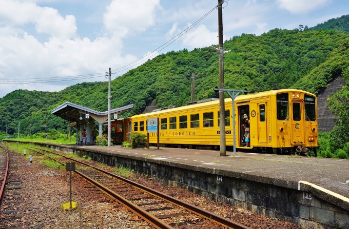 鉄道乗車記録の写真:乗車した列車(外観)(5)        「途中の江川崎に到着。
この駅で長時間停車するためちょっと降りてみます。」