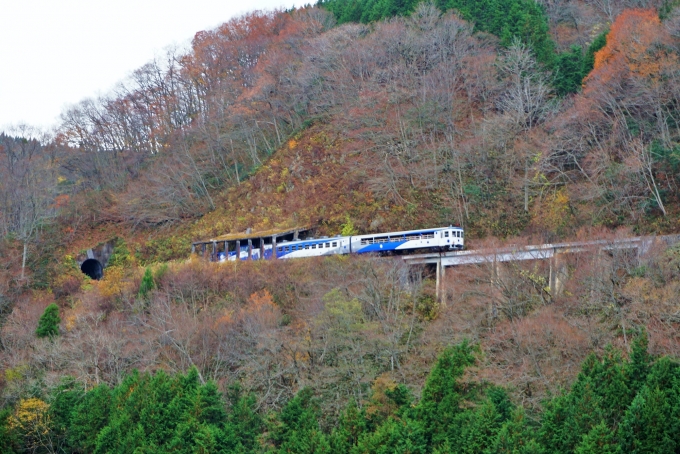 鉄道乗車記録の写真:列車・車両の様子(未乗車)(12)     「別の日に撮影したものです。
国道のおろちループを登った所にある「道の駅・奥出雲おろちループ」の先に架かる三井野大橋からの撮影。
サミットの三井野原駅までもうすぐです。」