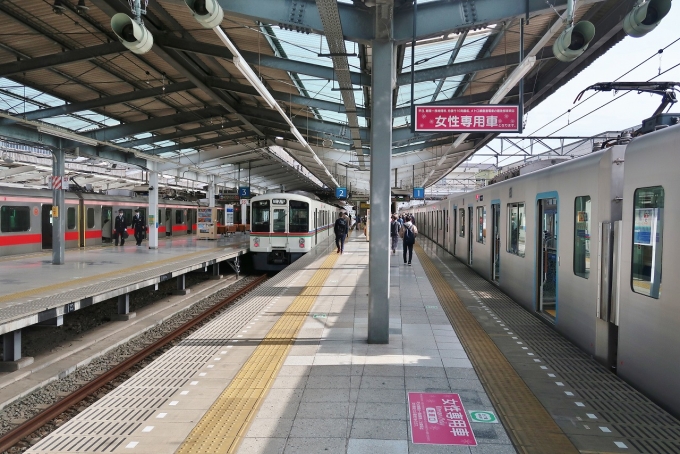 鉄道乗車記録の写真:駅舎・駅施設、様子(4)        「乗車した電車(右)とこれから乗車する電車(左)」