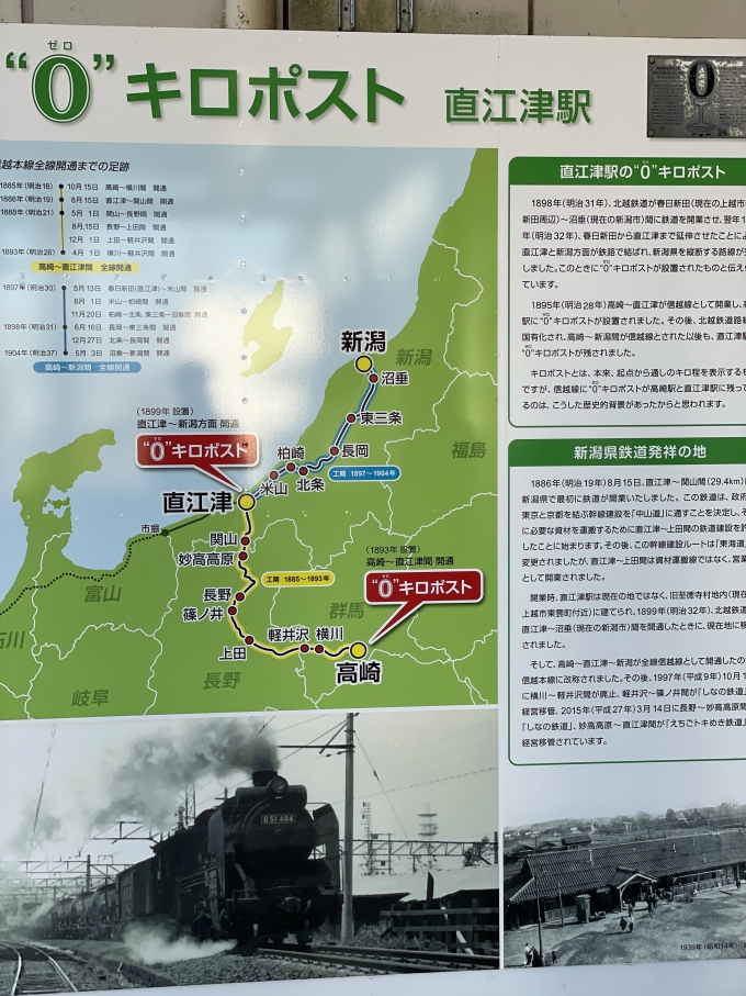鉄道乗車記録の写真:駅舎・駅施設、様子(6)        「直江津の0キロポスト」