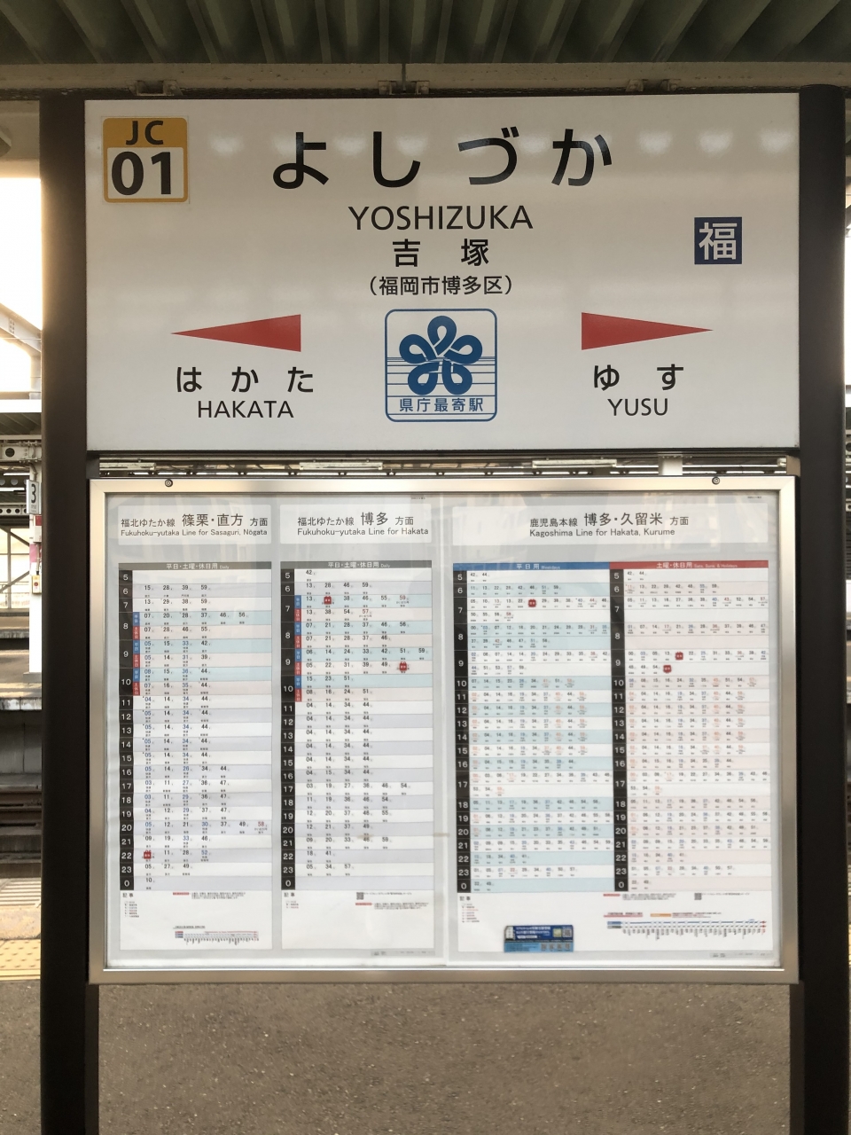 鉄道乗車記録「直方駅から吉塚駅」駅名看板の写真(3) by dj_uske 撮影日時:2020年12月