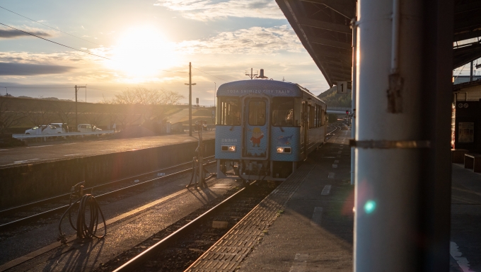 鉄道乗車記録の写真:乗車した列車(外観)(5)        「土佐清水市のラッピングを纏ったTKT-8000形が入って来ました。」